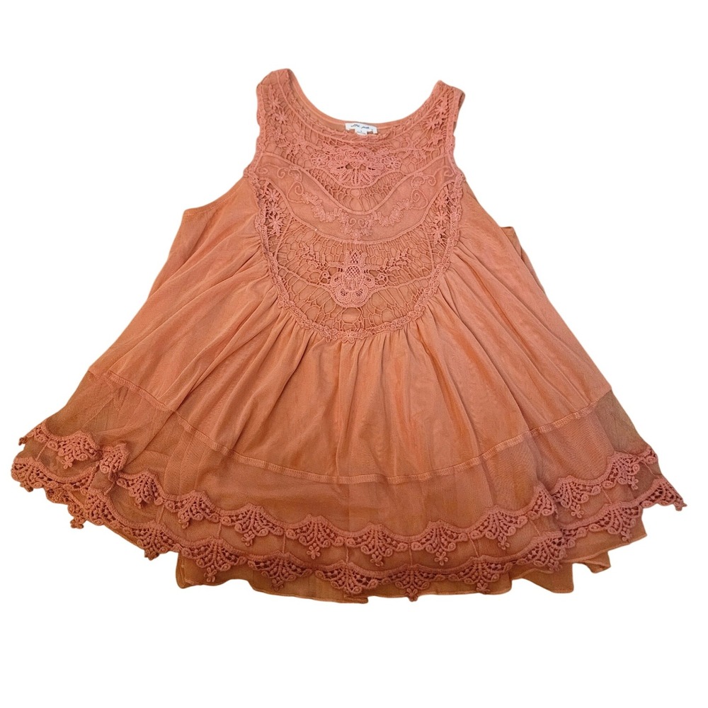 Ultra Pink Sleeveless Lace Top Women's Small Peach‎ Boho Tunic Tank